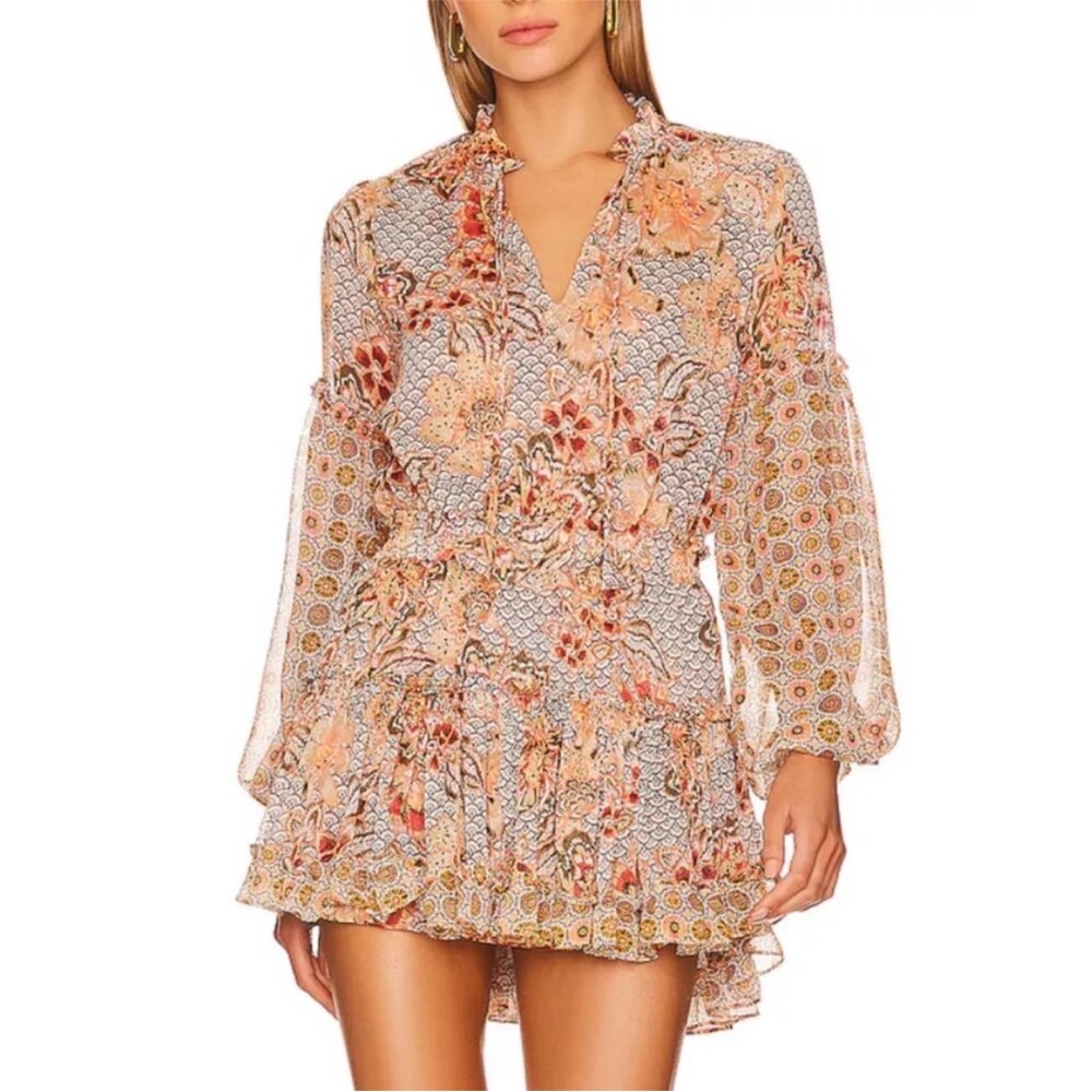 NWT MISA Los Angeles Long Sleeve Floral Elisabetta Mini Dress Size XL